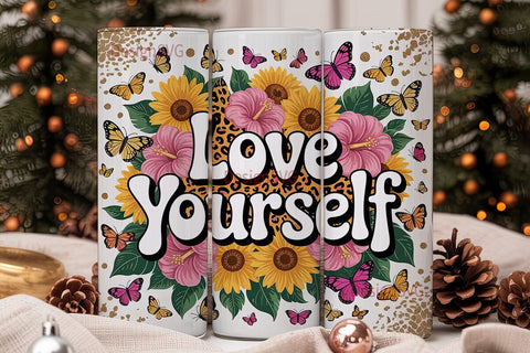 Love Yourself Floral Tumbler Wrap Sublimation DesignSVG 