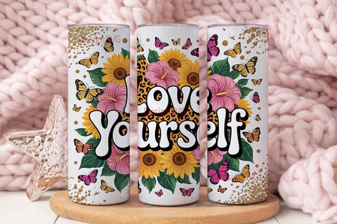 Love Yourself Floral Tumbler Wrap Sublimation DesignSVG 