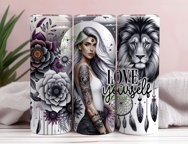 Love Yourself Woman 20oz Skinny Tumbler Sublimation Design, Affirmations PNG Wrap, Positive Quotes Sublimation Designs, Sublimation PixelChick 