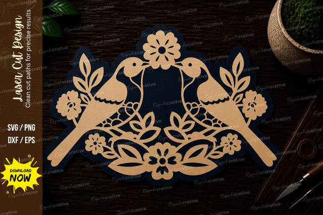Lovebirds Floral Wreath Laser Cut SVG File SVG Regulrcrative 