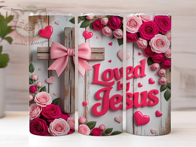 Loved By Jesus Faith Tumbler, Christian Faith Wrap, Religious Love Cup, 20oz Sublimation Wrap, Stylish Faith Design Tumbler, Artistic Jesus Heart Cup, Spiritual Love Theme Wrap Sublimation Lara' s Designs 