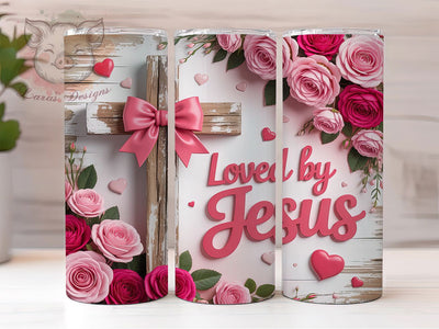 Loved By Jesus Faith Tumbler, Christian Faith Wrap, Religious Love Cup, 20oz Sublimation Wrap, Stylish Faith Design Tumbler, Artistic Jesus Heart Cup, Spiritual Love Theme Wrap Sublimation Lara' s Designs 