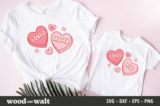 Loved Mama & Loved Mini SVG - Matching Valentines Design On Hearts SVG Wood And Walt 