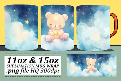 Lovely Bear Watercolor Mug Wrap 11oz Sublimation afrosvg 