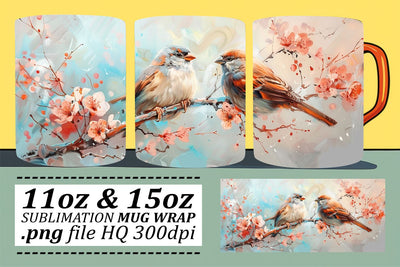 Lovely Bird Mug Sublimation – 11oz & 15oz Wrap Design Sublimation afrosvg 