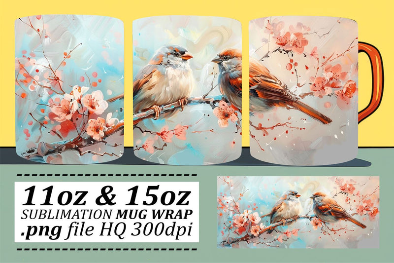 Lovely Bird Mug Sublimation – 11oz & 15oz Wrap Design Sublimation afrosvg 