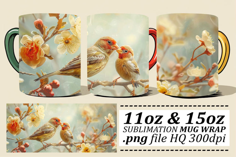 Lovely Birds Sublimation Wrap – 11oz & 15oz Mug Design Sublimation afrosvg 