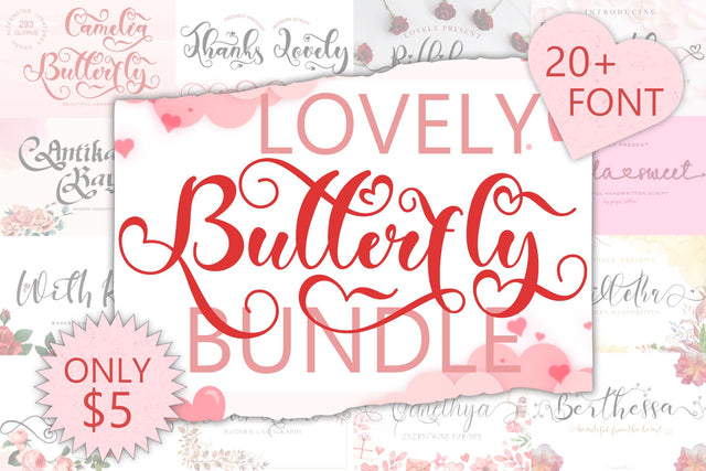 Lovely Butterfly Bundle Font Prasetya Letter 