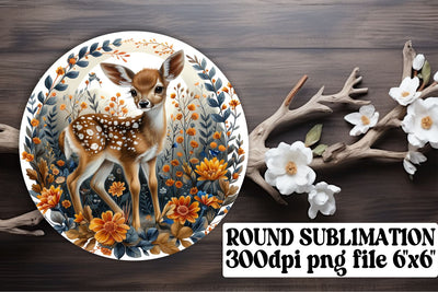 Lovely Deer & Floral Keychain Design Round Sublimation Art Sublimation afrosvg 