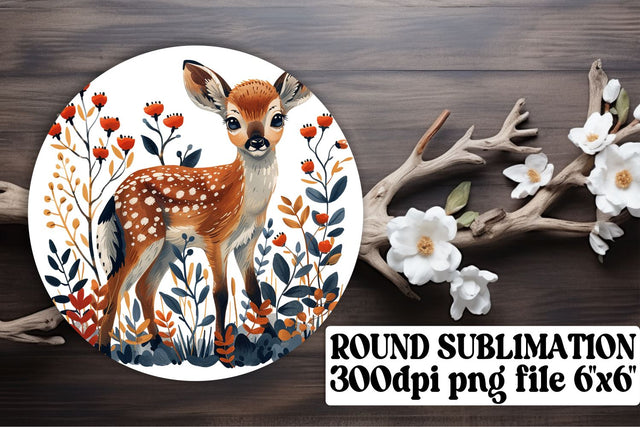 Lovely Deer & Flower Design Keychain Sublimation Round Sublimation afrosvg 