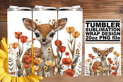 Lovely Deer & Flower Sublimation Wrap 20oz Tumbler Art Sublimation afrosvg 