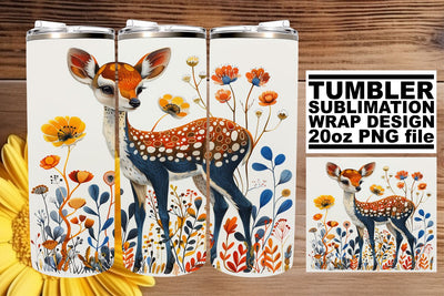 Lovely Deer & Flowers Tumbler Wrap 20oz Sublimation Design Sublimation afrosvg 