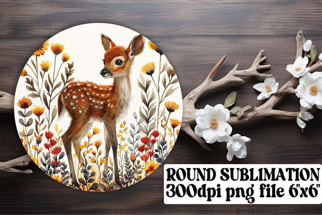 Lovely Deer with Flower Keychain Sublimation Round Design Sublimation afrosvg 