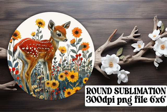 Lovely Deer with Flowers Keychain Round Design Sublimation Art Sublimation afrosvg 