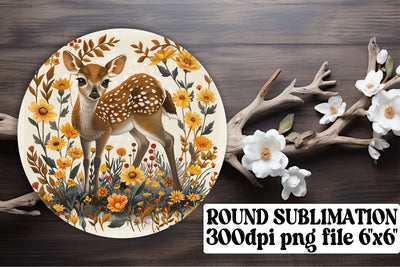 Lovely Deer with Flowers Keychain Sublimation Design Round Sublimation afrosvg 