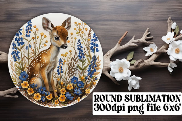 Lovely Deer with Flowers Keychain Sublimation Round Design Sublimation afrosvg 
