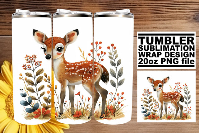 Lovely Deer with Flowers Tumbler Wrap Sublimation 20oz Sublimation afrosvg 