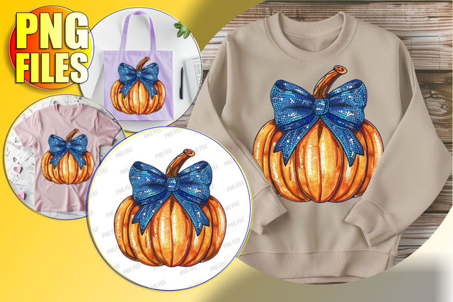 Lovely Fall Pumpkin with Bow Glitter PNG Sublimation afrosvg 