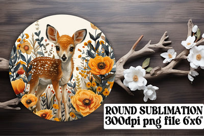 Lovely Floral Deer Keychain Sublimation Design Round Sublimation afrosvg 