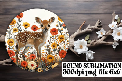 Lovely Floral Deer Keychain Sublimation Round Design Watercolor Sublimation afrosvg 