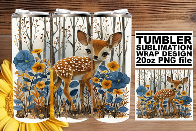 Lovely Floral Deer Tumbler Wrap Sublimation Design 20oz Sublimation afrosvg 