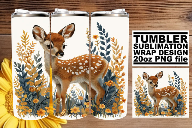 Lovely Floral Deer Wrap Sublimation Design for 20oz Tumbler Sublimation afrosvg 