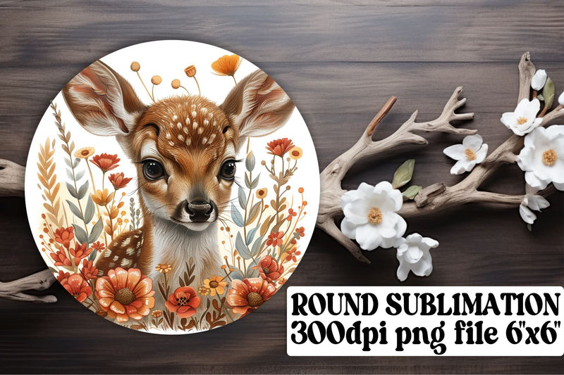 Lovely Floral Deer Wrap Sublimation Design for Round Sublimation afrosvg 