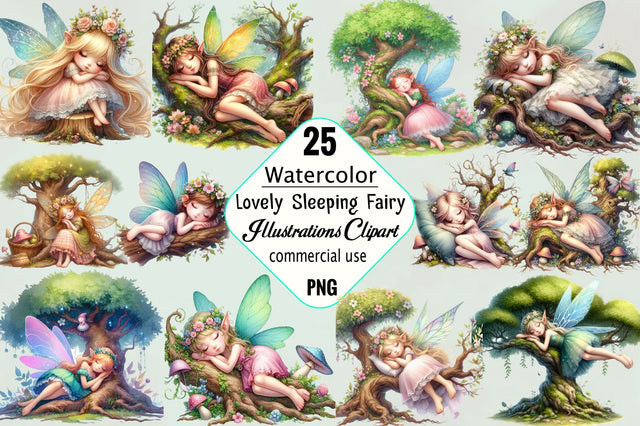 Lovely Sleeping Fairy Clipart PNG Bundle Sublimation SVGArt 
