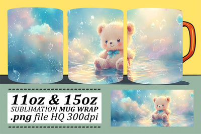 Lovely Watercolor Bear Mug Wrap 11oz Sublimation afrosvg 