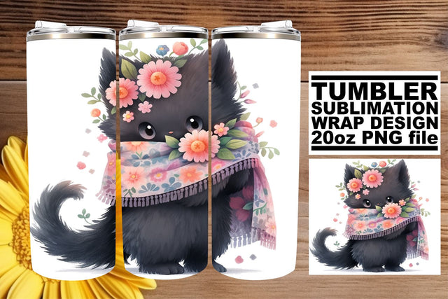 Lovely Watercolor Cat Design Tumbler Wrap Sublimation Pack Sublimation afrosvg 