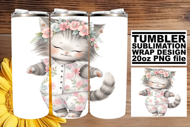 Lovely Watercolor Kitty Tumbler Wrap Sublimation Pack Sublimation afrosvg 