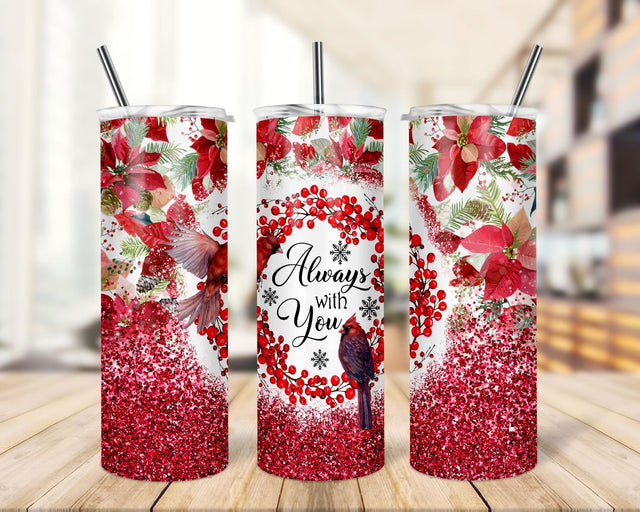Lover Christmas Cardinal Red Poinsettia 20oz Skinny Tumbler PNG Sublimation Designs Glitter Merry Xmas Winter Flower Bird Sublimation TrendingDesign 