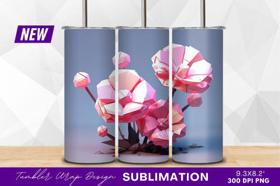 Low poly pink flowers artistic arrangement tumbler png Sublimation Regulrcrative 