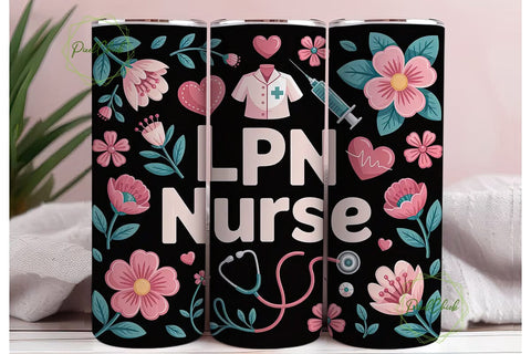 LPN Nurse Floral 20oz Tumbler Wrap Sublimation PixelChick 