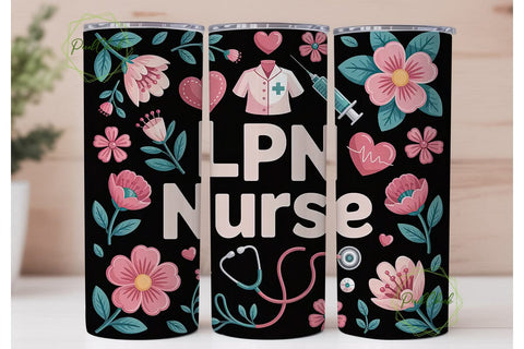 LPN Nurse Floral 20oz Tumbler Wrap Sublimation PixelChick 