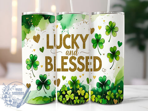 Lucky and Blessed 20oz Tumbler, St. Patrick's Day Gift, 20oz Tumbler Wrap, Sublimation Design, Irish Blessing Decor, Shamrock Art, Green Themed Gift Sublimation ToriDesigns 