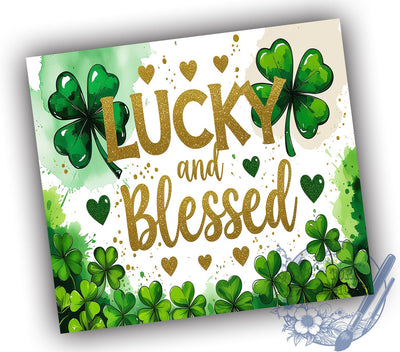 Lucky and Blessed 20oz Tumbler, St. Patrick's Day Gift, 20oz Tumbler Wrap, Sublimation Design, Irish Blessing Decor, Shamrock Art, Green Themed Gift Sublimation ToriDesigns 