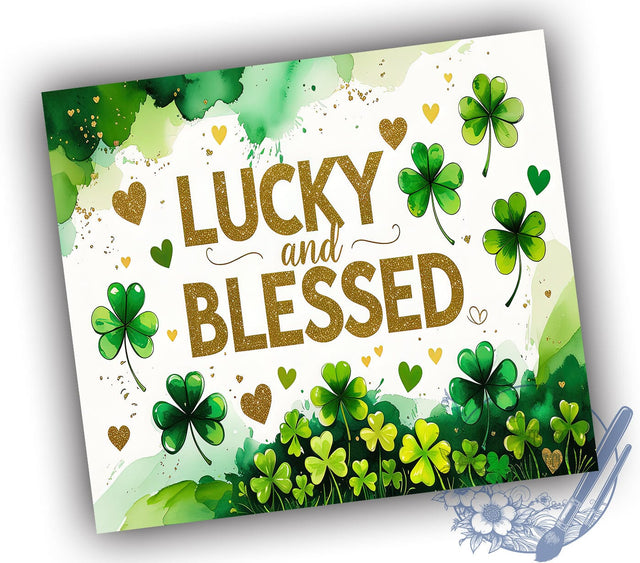 Lucky and Blessed 20oz Tumbler, St. Patrick's Day Gift, 20oz Tumbler Wrap, Sublimation Design, Irish Blessing Decor, Shamrock Art, Green Themed Gift Sublimation ToriDesigns 