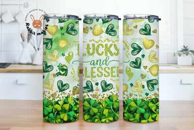 Lucky And Blessed Tumbler Wrap, St Patricks Day Irish Rainbow Clovers 20oz Skinny Sublimation Design, Shamrock Png Instant Digital Download Sublimation Rabbitmakies 