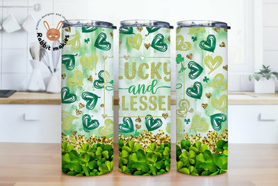 Lucky And Blessed Tumbler Wrap, St Patricks Day Irish Rainbow Clovers 20oz Skinny Sublimation Design, Shamrock Png Instant Digital Download Sublimation Rabbitmakies 