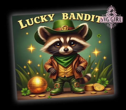Lucky Bandit Raccoon 20oz Tumbler, Lucky Bandit Design, 20oz Tumbler Wrap, Sublimation Raccoon Art, Raccoon Lover Gift, Animal Tumbler Wrap, Cute Wildlife Drinkware Sublimation SvggirlplusArt 