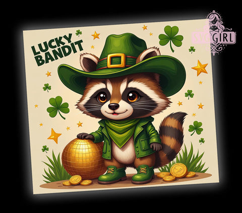 Lucky Bandit Raccoon 20oz Tumbler, Lucky Bandit Design, 20oz Tumbler Wrap, Sublimation Raccoon Art, Raccoon Lover Gift, Animal Tumbler Wrap, Cute Wildlife Drinkware Sublimation SvggirlplusArt 