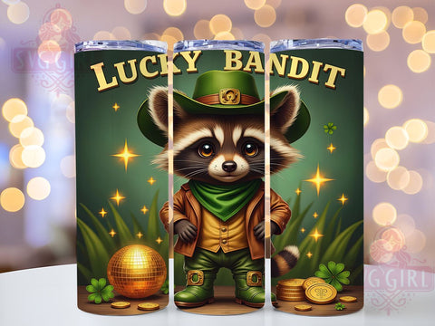 Lucky Bandit Raccoon 20oz Tumbler, Lucky Bandit Design, 20oz Tumbler Wrap, Sublimation Raccoon Art, Raccoon Lover Gift, Animal Tumbler Wrap, Cute Wildlife Drinkware Sublimation SvggirlplusArt 
