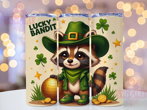 Lucky Bandit Raccoon 20oz Tumbler, Lucky Bandit Design, 20oz Tumbler Wrap, Sublimation Raccoon Art, Raccoon Lover Gift, Animal Tumbler Wrap, Cute Wildlife Drinkware Sublimation SvggirlplusArt 
