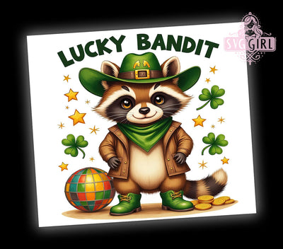 Lucky Bandit Raccoon 20oz Tumbler, Lucky Bandit Design, 20oz Tumbler Wrap, Sublimation Raccoon Art, Raccoon Lover Gift, Animal Tumbler Wrap, Cute Wildlife Drinkware Sublimation SvggirlplusArt 