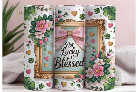 Lucky & Blessed Tumbler Wrap PNG Sublimation PixelChick 