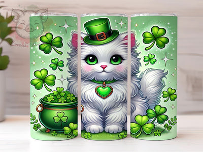Lucky Cat St. Patrick's 20oz Tumbler, Cat Tumbler, 20oz Tumbler Wrap, Sublimation Design, Irish Cat, Green Drinkware, Lucky Cat Tumbler Sublimation Lara' s Designs 