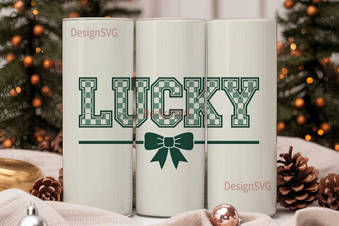 Lucky Checkered Bow 20oz Tumbler Sublimation DesignSVG 