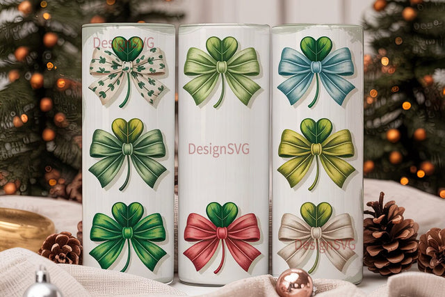 Lucky Clover Bows 20oz Tumbler Wrap Sublimation DesignSVG 