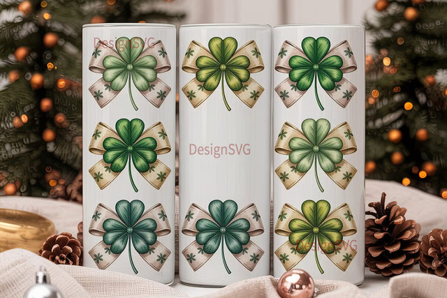 Lucky Clover Bows 20oz Tumbler Wrap Sublimation DesignSVG 